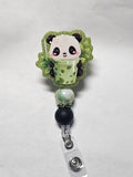 Badge reel panda with green tea