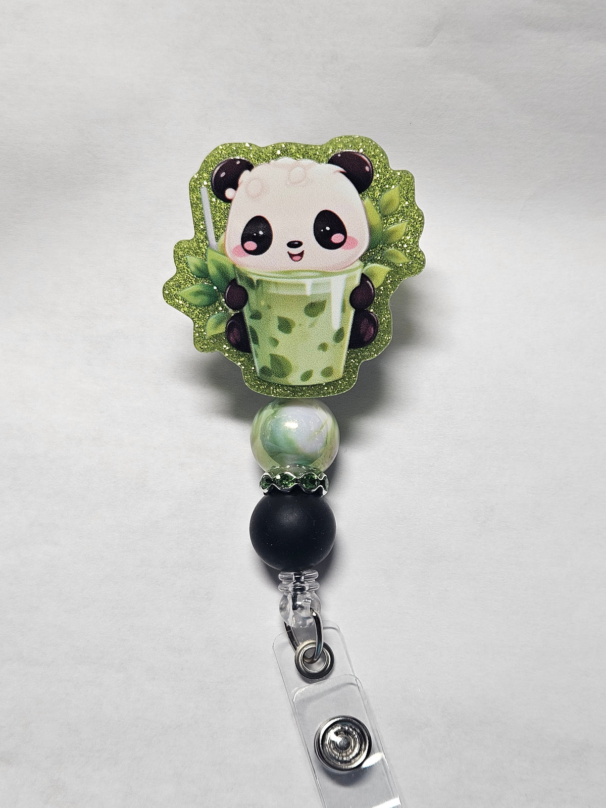 Badge reel panda with green tea