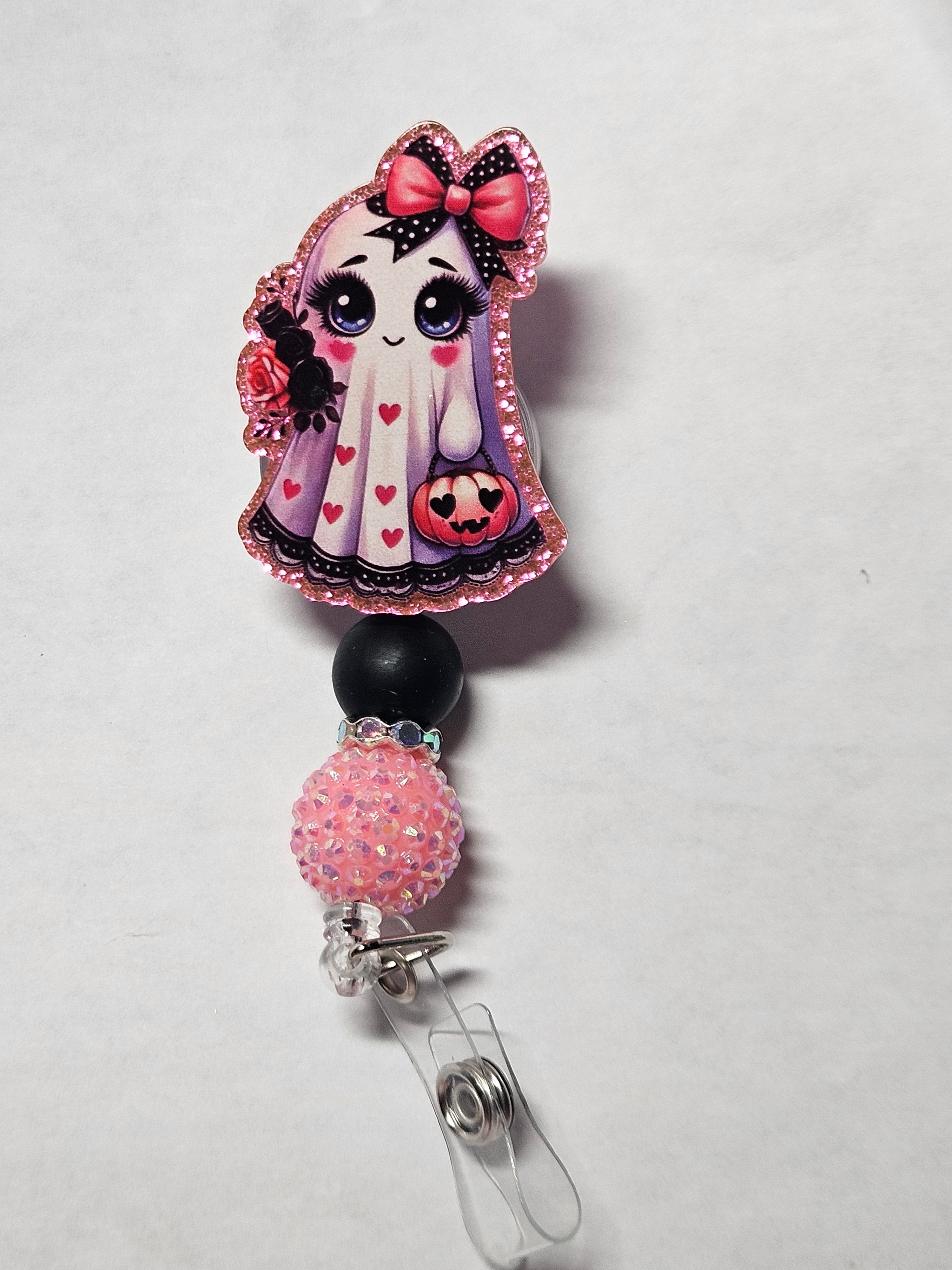 Badge reel pink girl ghost