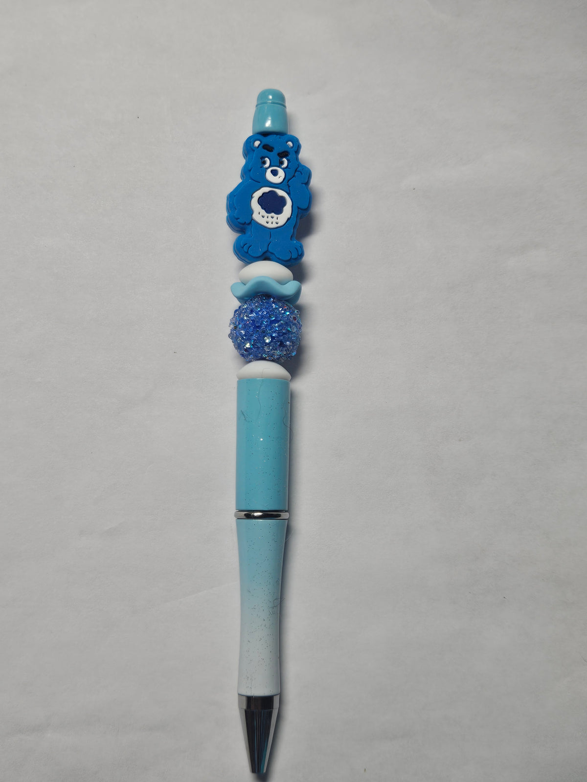 Beaded blue care bear ombre blue pen